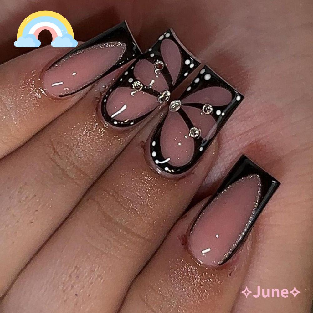 JUNE Set 24 Móng Tay Giả Dạng Nhấn Tiện Lợi