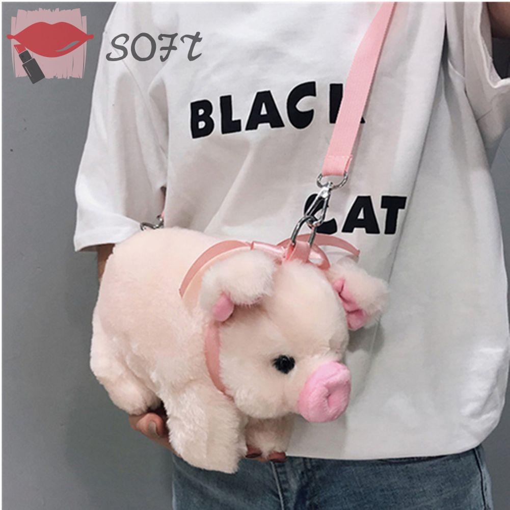 Túi Đeo Chéo Đựng Điện Thoại Hình Chú Heo Hồng Nhồi Bông Mềm Mại Thời Trang Cho Nữ