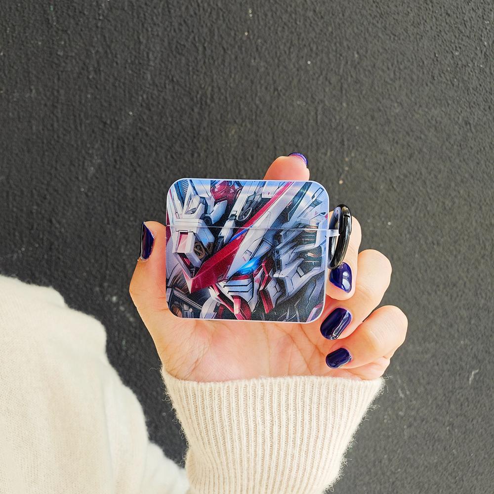 Vỏ Bảo Vệ Hộp Sạc Tai Nghe Bluetooth AirPods 1 2 gen3 pro2 2022 Bằng Silicon Hình Vuông Trong Suốt Họa Tiết Mecha Dễ Thương Kèm Móc Treo Tiện Dụng