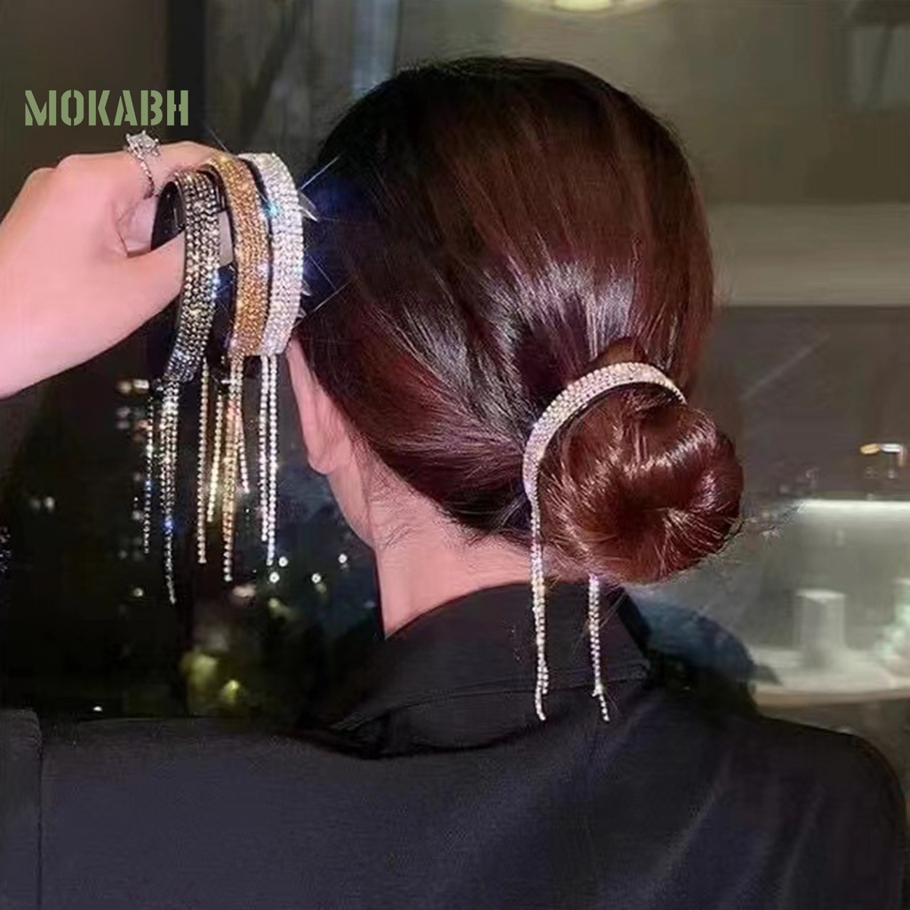[Mok Abh] Kẹp Tóc Đuôi Ngựa Đính Kim Cương Giả Lấp Lánh Chống Trượt Phong Cách Hàn Quốc