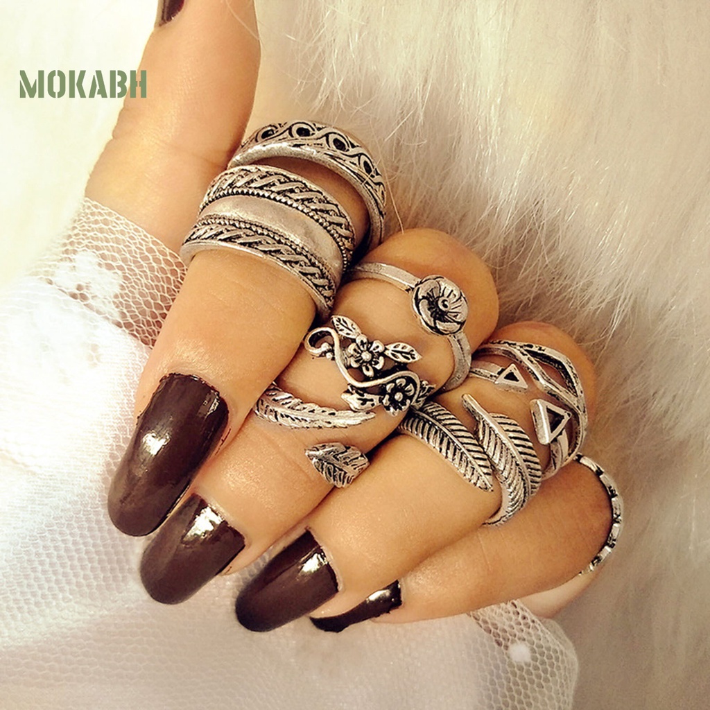 9 Nhẫn Đeo Khớp Ngón Tay Họa Tiết Hình Hoa Lá Theo Phong Cách Vintage