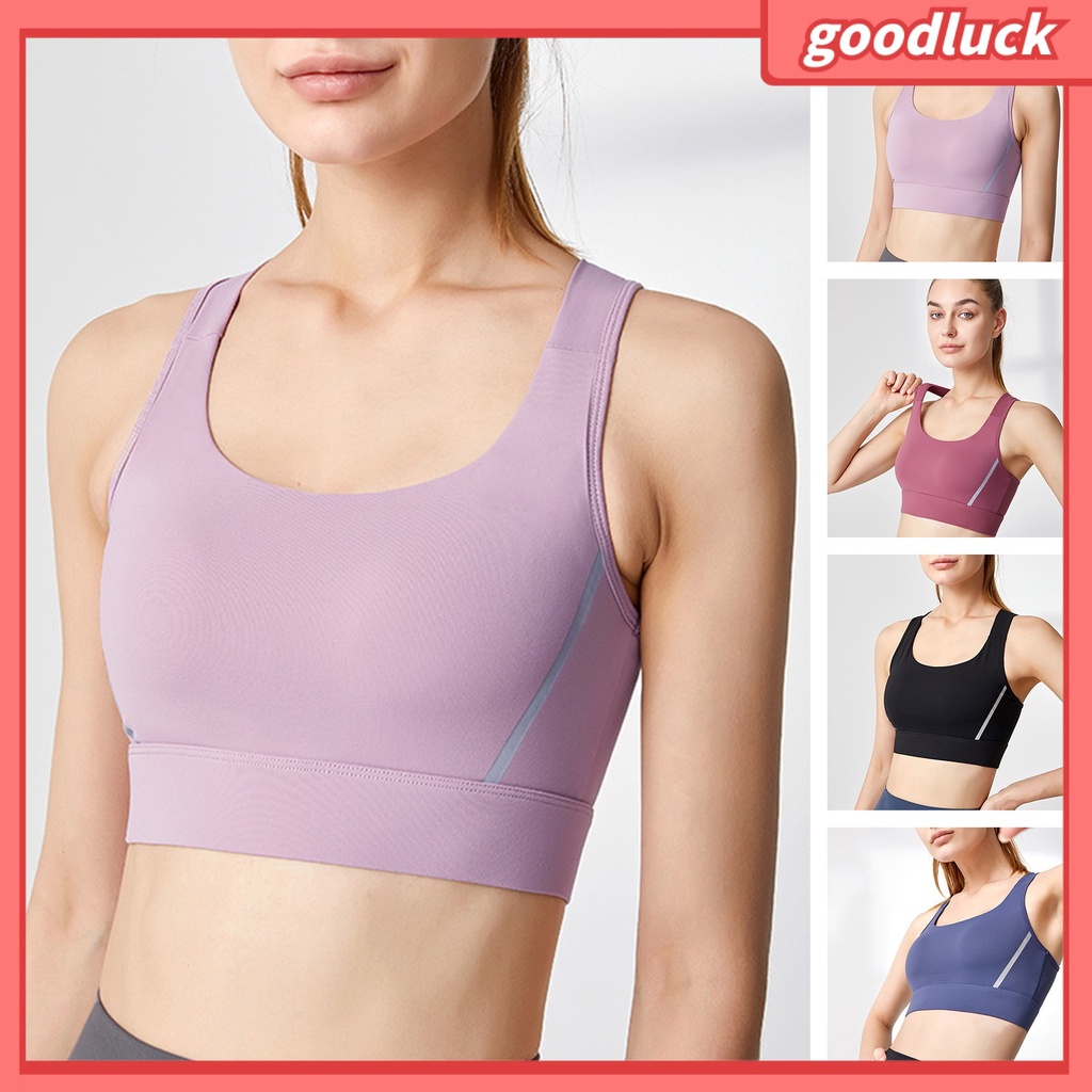 [GLO] Áo Ngực Thể Thao Phối Lưới Không Đường May Có Mút Nâng Ngực Dây Bản Rộng Cho Nữ