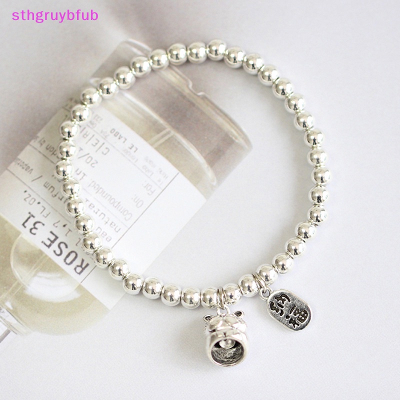 Vòng Tay Chuỗi Hạt Tròn Màu Bạc Đơn Giản Phong Cách Hip Hop Punk Thời Trang Cho Cặp Đôi