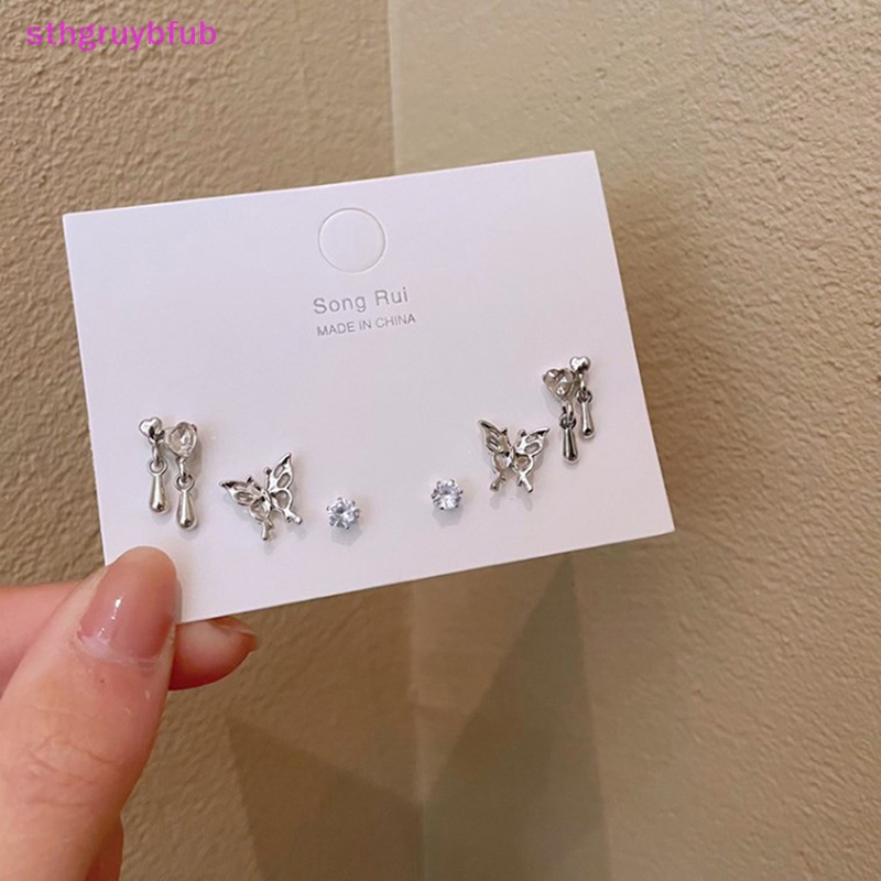 Set 6 Khuyên Tai Tròn Mạ Bạc Phong Cách Vintage Hàn Quốc Y2K