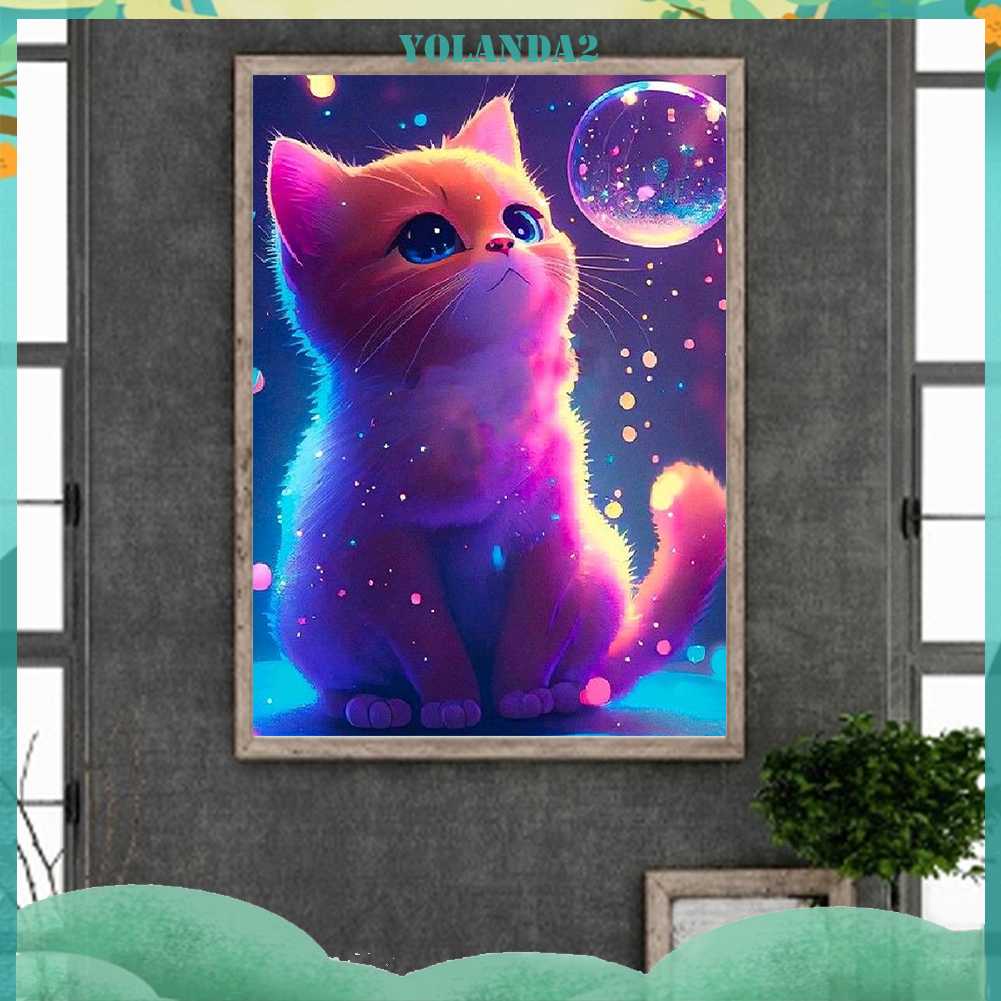 Tranh Đính Đá Kim Cương Toàn Bộ 5D DIY Hình Vẽ Mèo Trang Trí Nhà Cửa