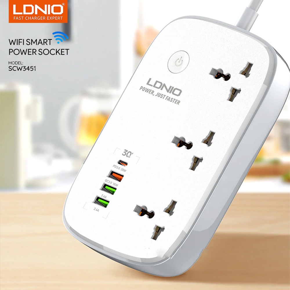 Ổ cắm điện đa năng 7 in 1 max 2500W điều khiển thông minh qua kết nối Wifi hiệu LDNIO SCW3451- HSHOP