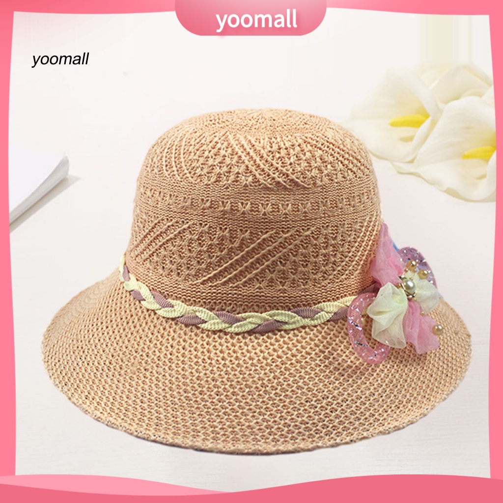 Mũ Tai Bèo Vành Rộng Chống Nắng Đính Hoa Giả Và Ngọc Trai Thời Trang Đi Biển Cho Nữ