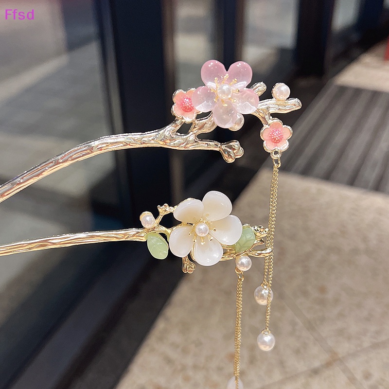 {Ffsd} Trâm Cài Tóc Tua Rua Bằng Kim Loại Hình Hoa Đính Ngọc Trai Phong Cách Hanfu Cổ Điển Cho Nữ