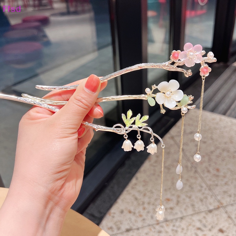 {Ffsd} Trâm Cài Tóc Tua Rua Bằng Kim Loại Hình Hoa Đính Ngọc Trai Phong Cách Hanfu Cổ Điển Cho Nữ