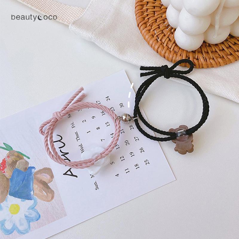 Beautycoco🍊Vòng Đeo Tay Cặp Đôi Bằng Cao Su Hút Nam Châm Hình Gấu/Thỏ Dễ Thương Cho Nữ