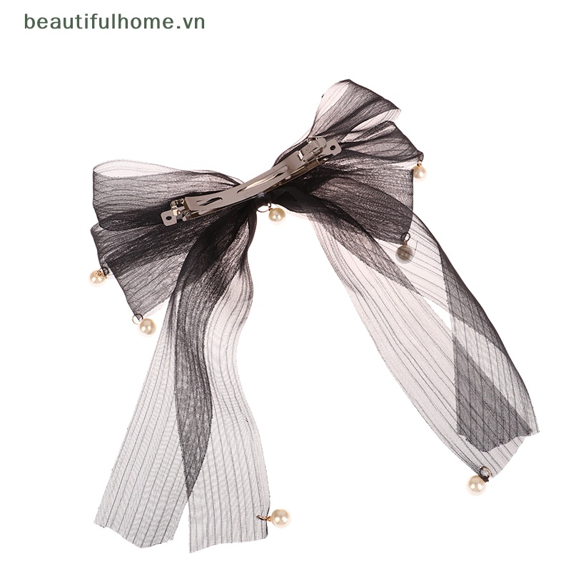 Kẹp Tóc Thắt Nơ Sợi Lưới Trắng Đen Mới Cho Nữ [Beautyhome]