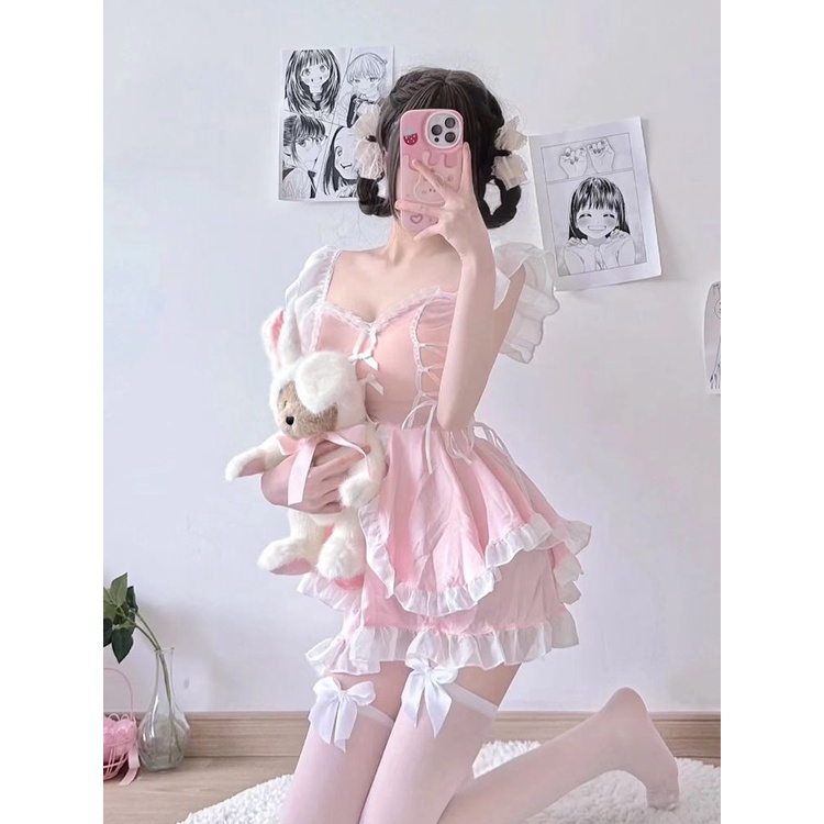 Váy Hầu Gái Hai Đuôi Ngựa. Bộ Đồng Phục Hàng Ngày Mềm Mại Phong Cách Nhật Bản Đầm Ngủ Thiết Kế Quyến Rũ Cho Nữ Đầm Nữ Kiểu Dáng Dễ Thương Xinh Xắn Hợp Thời Trang