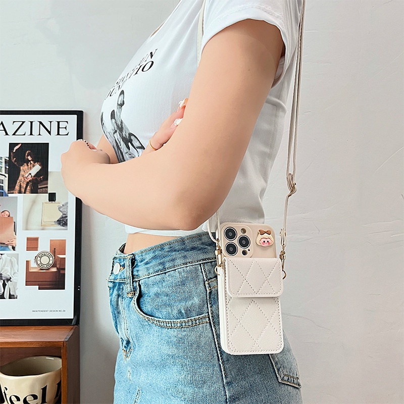 Ốp Điện Thoại Da Kèm Ngăn Đựng Thẻ & Dây Đeo Chéo Cho IPhone 13 12 Mini 14 Pro Max 11 XR XS X 7 8 Plus SE 2020