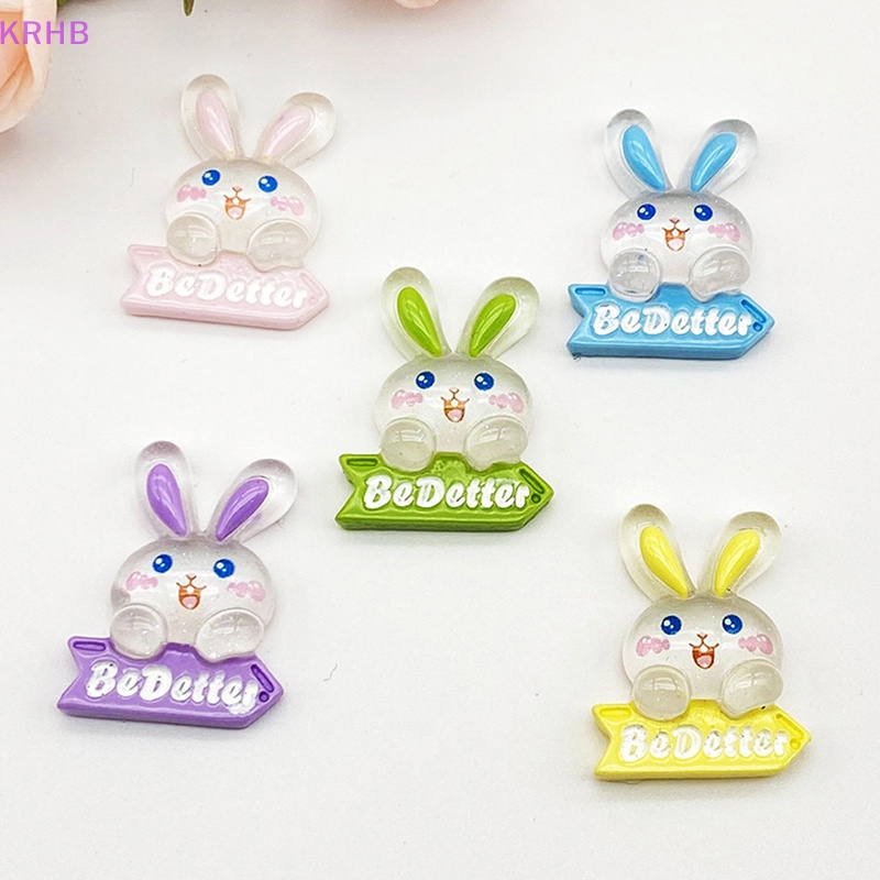 Set 5 Phụ Kiện Trang Trí Nghệ Thuật Hình Thỏ Màu Dạ Quang DIY Bằng Nhựa Resin Mới