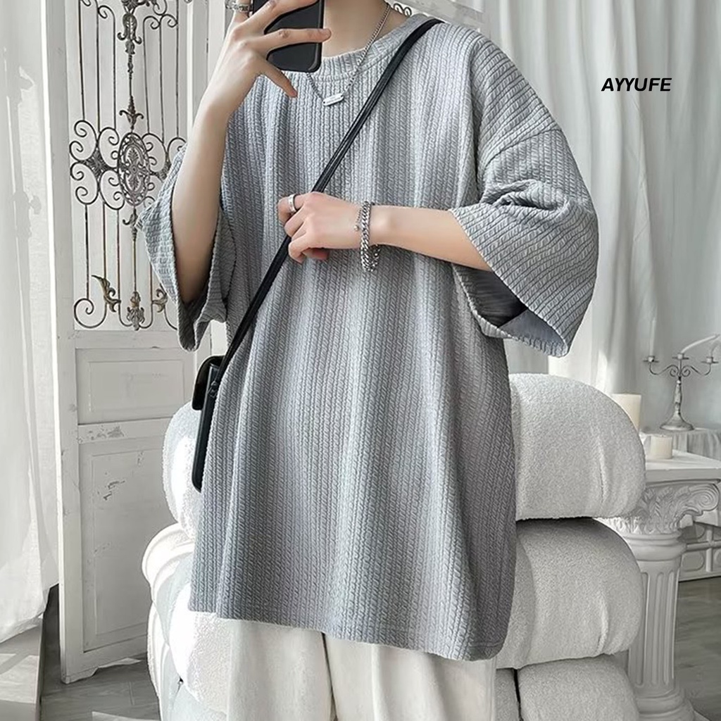 Áo Thun Tay Lửng Cổ Tròn Dáng Rộng Thoáng Khí Màu Sắc Đơn Giản Thời Trang Mùa Hè Dành Cho Nam