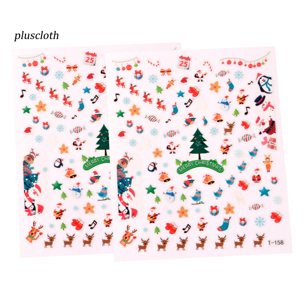 Bộ 2 Miếng Dán Trang Trí Móng Tay Bằng PVC Siêu Mỏng Chống Nước In Họa Tiết Hoạt Hình Giáng Sinh