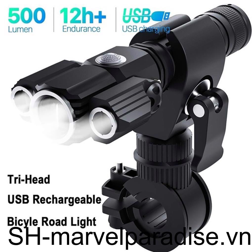 Đèn Pha Ba Đầu Độ Sáng Cao Chống Nước An Toàn Cho Xe Đạp