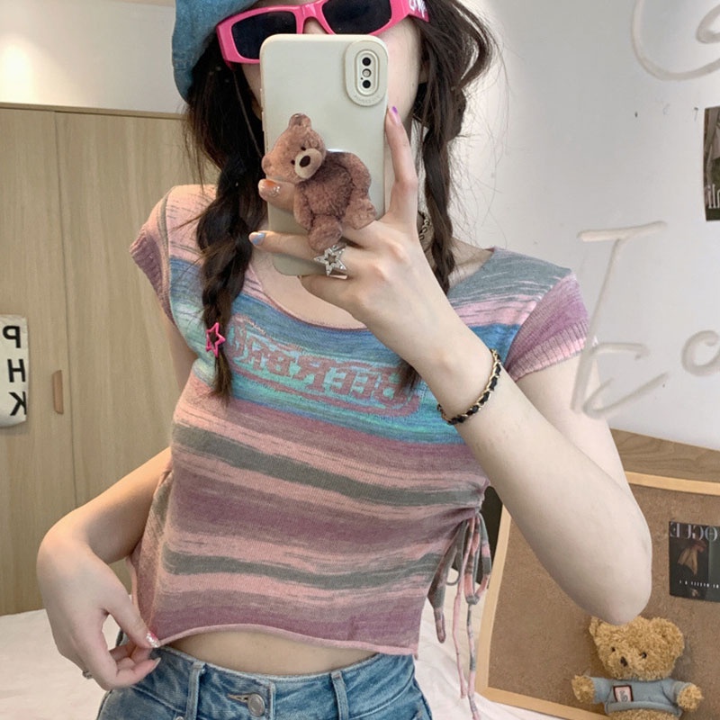 Áo Dây Rút Dáng Ôm In Chữ Phong Cách Hàn Quốc 2023 Cho Nữ