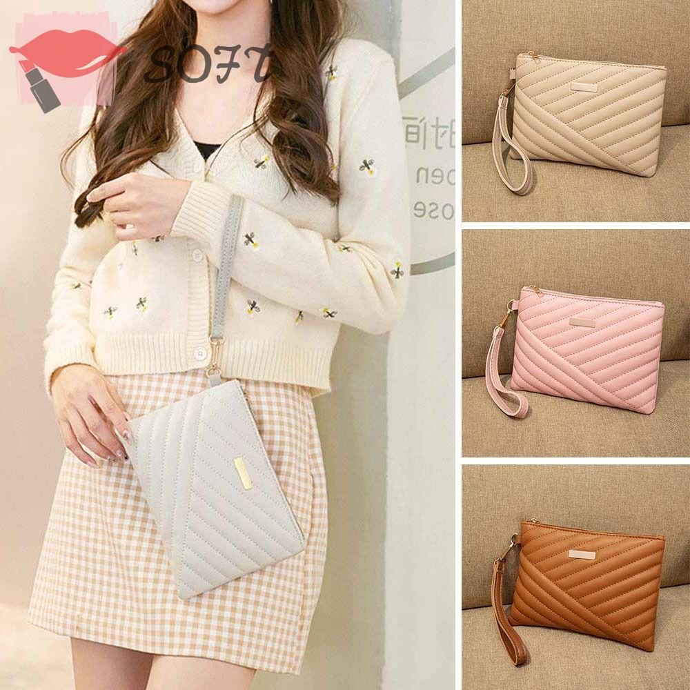 Ví Cầm Tay Bằng Da Mềm Có Dây Đeo Cổ Tay Cho Nữ