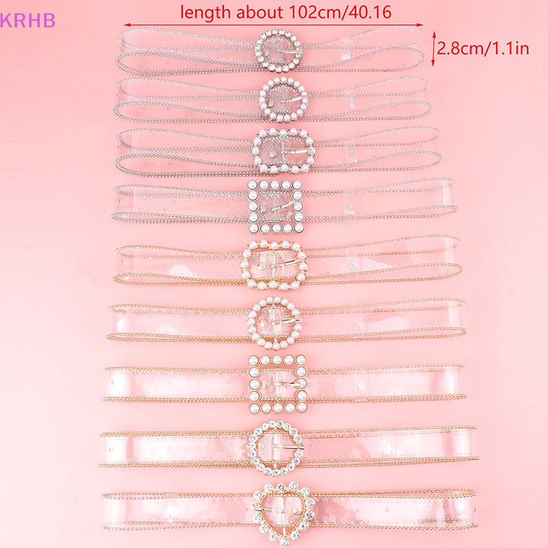 Thắt Lưng Khóa Vuông / Tròn / Trái Tim Trong Suốt Đính Đá Thời Trang Mới