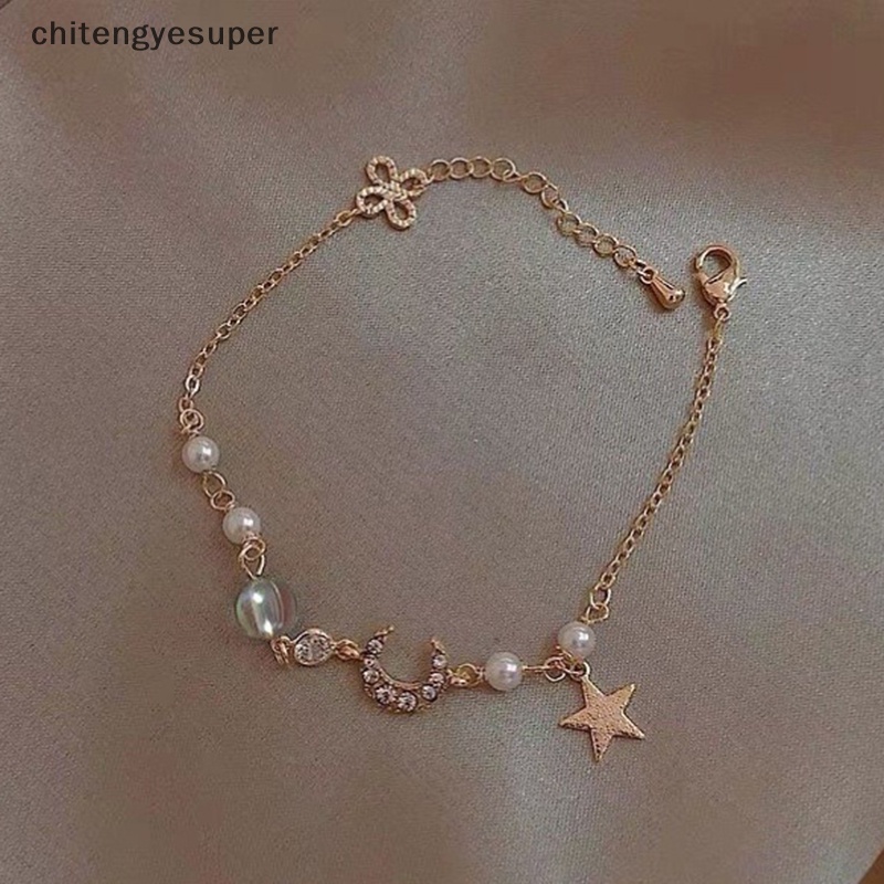 Vòng Tay Hợp Kim Đính Đá Zircon / Mặt Trăng / Ngôi Sao Dễ Thương Thời Trang Cho Nữ