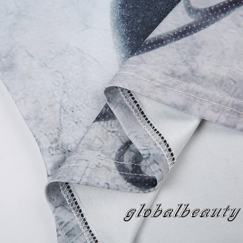 Áo Thun Croptop Ngắn Tay Cổ Tròn In Họa Tiết Trừu Tượng Thời Trang Xuân Hè