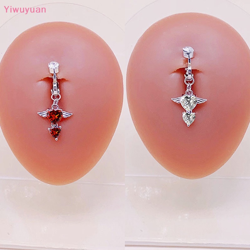< Yiwuyuan > Khuyên Rốn Đính Đá Hình Trái Tim Đôi Cánh Quyến Rũ Cho Nữ Mới