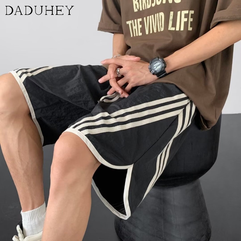 DaDuHey Men's and Women's Fashion All-Match Striped Sports Shorts 2023 Summer Thin American Retro Casual Pants