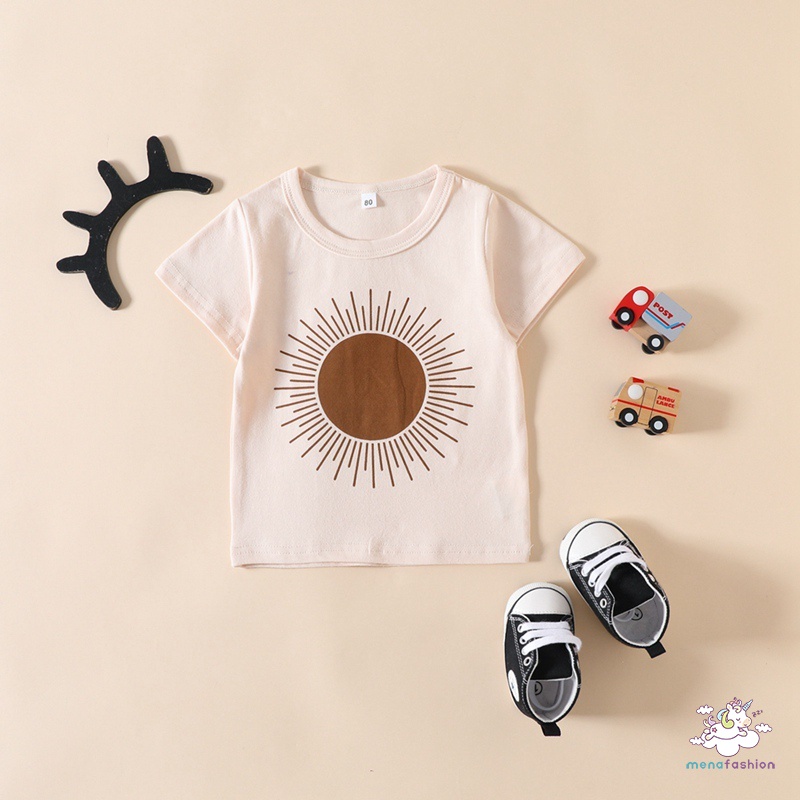 Set Đồ Mùa Hè 2 Món Gồm Áo Thun Tay Cộc In Hình Mặt Trời Dễ Thương + Quần Ngắn Cho Bé Trai