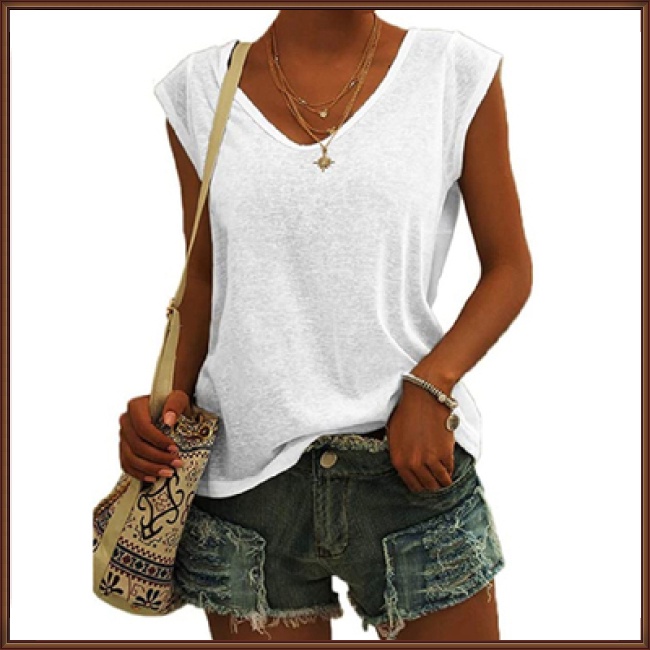 Áo Không Tay Cổ Chữ V Màu Sắc Đơn Giản Thanh Lịch Cho Nữ