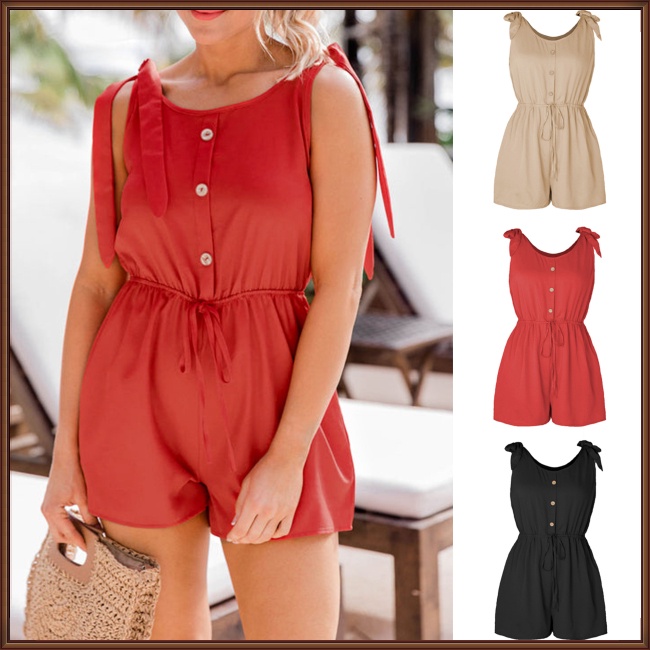 Bộ Áo Liền Quần Sát Nách Dáng Rộng Vải Cotton Màu Sắc Đơn Giản Thời Trang Mùa Hè Cho Nữ