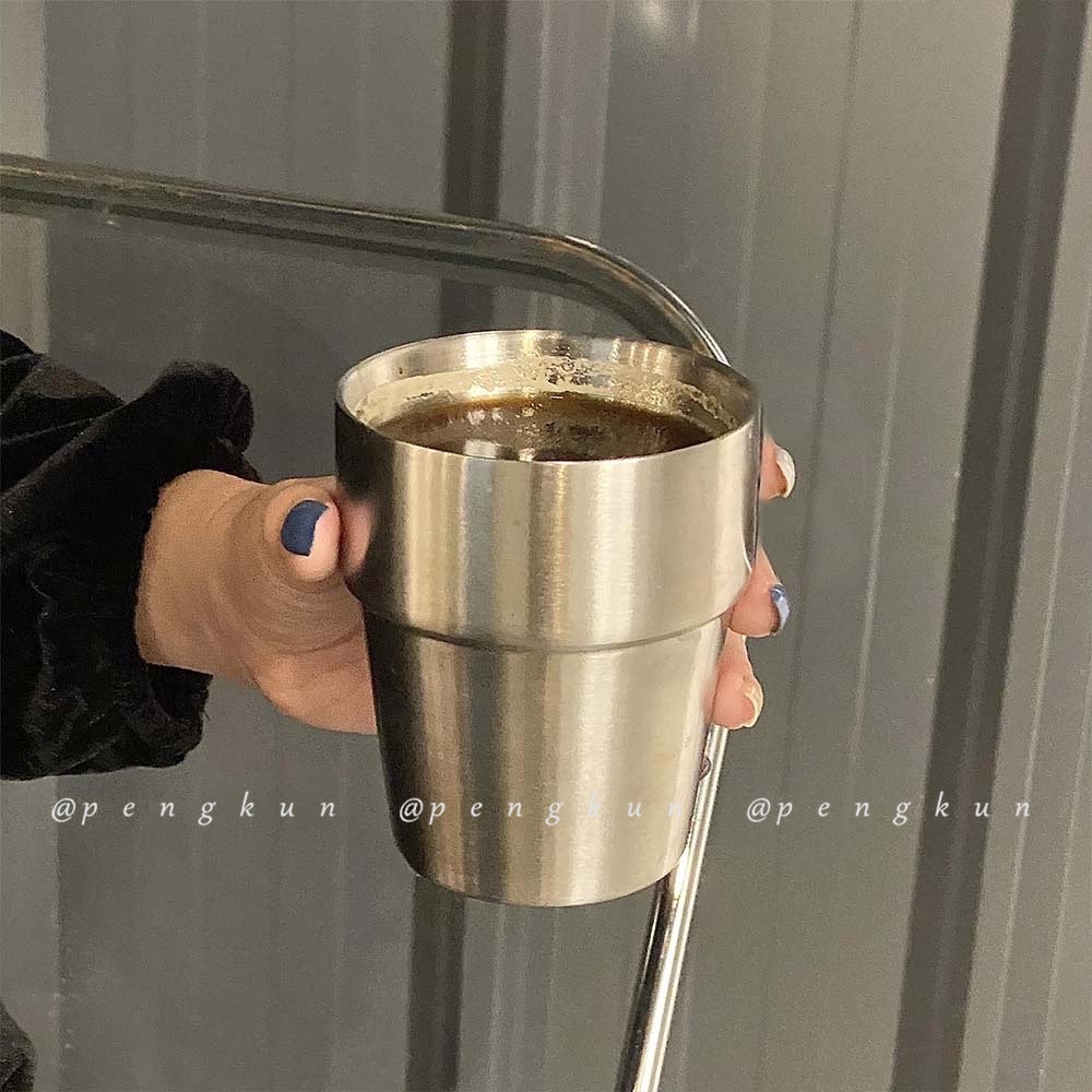 Cốc Uống Cà Phê Latte Bằng Thép Không Gỉ 304 Hai Lớp Phong Cách Retro Hàn Quốc