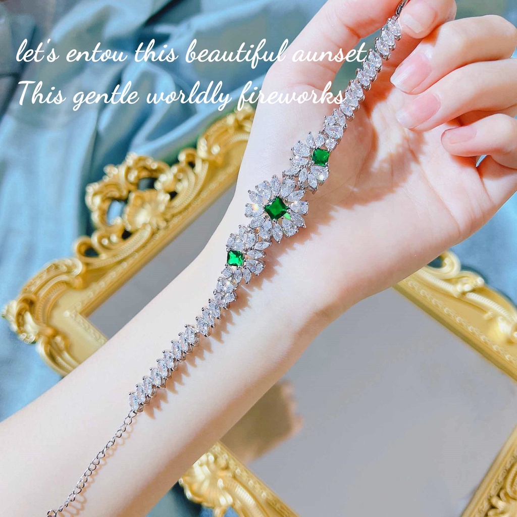 Vòng Tay Đính Đá Kim Cương Màu Hồng / Xanh Lá Phong Cách Mới Cho Nữ