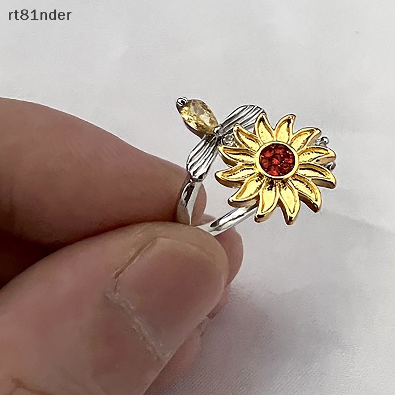 Rt Nhẫn Hở Hình Hoa Hướng Dương / Ong / Hoa Hướng Dương Bằng Đồng Zircon Có Thể Điều Chỉnh Giảm Căng Thẳng Thời