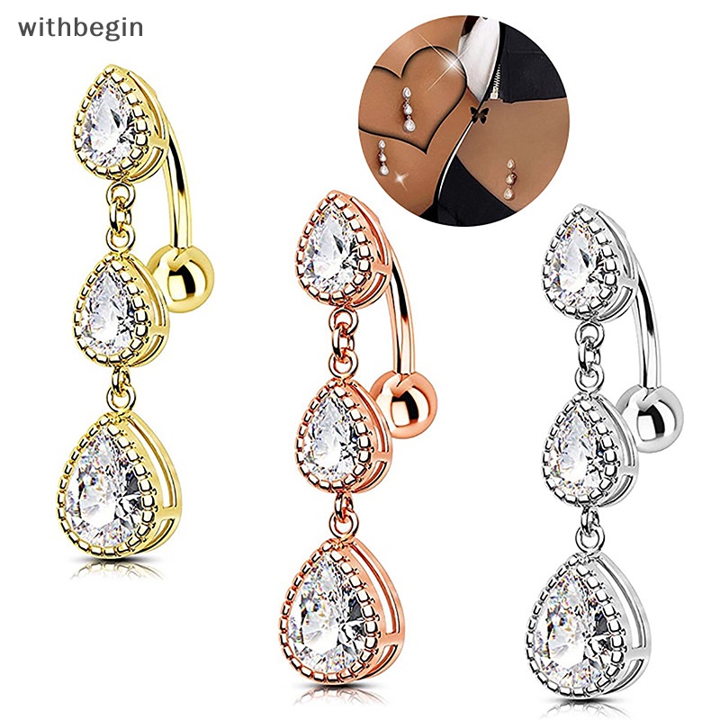 Khuyên Rốn Hình Giọt Nước Bằng Thép Không Gỉ Đính Đá Zircon Quyến Rũ Cho Nữ