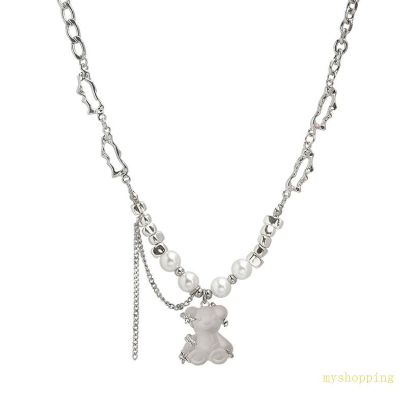 Vòng cổ Mặt Hình Gấu Ngọc Trai Phong Cách Hip Hop Thời Trang Mùa Hè Cho Nữ