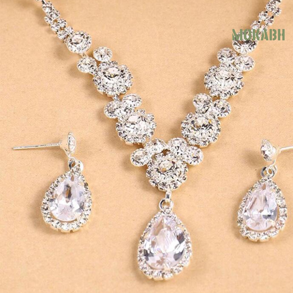 1 Bộ Vòng cổ + Bông Tai Bằng Hợp Kim Hình Giọt Nước Lấp Lánh