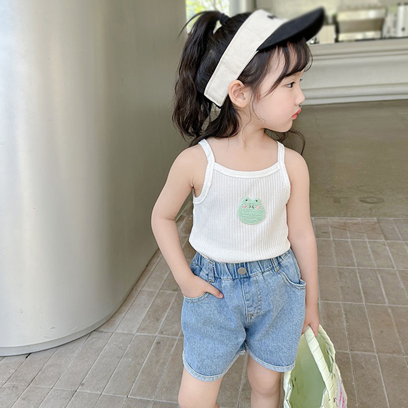 Áo Hai Dây Co Giãn Thêu Họa Tiết Hoạt Hình Phong Cách Hàn Quốc Thời Trang Mùa Hè Cho Bé Gái