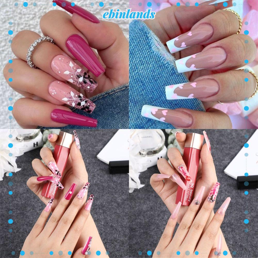 Móng Tay Giả Che Phủ Toàn Diện Họa Tiết Đôi Môi Đỏ Mận Thời Trang DIY