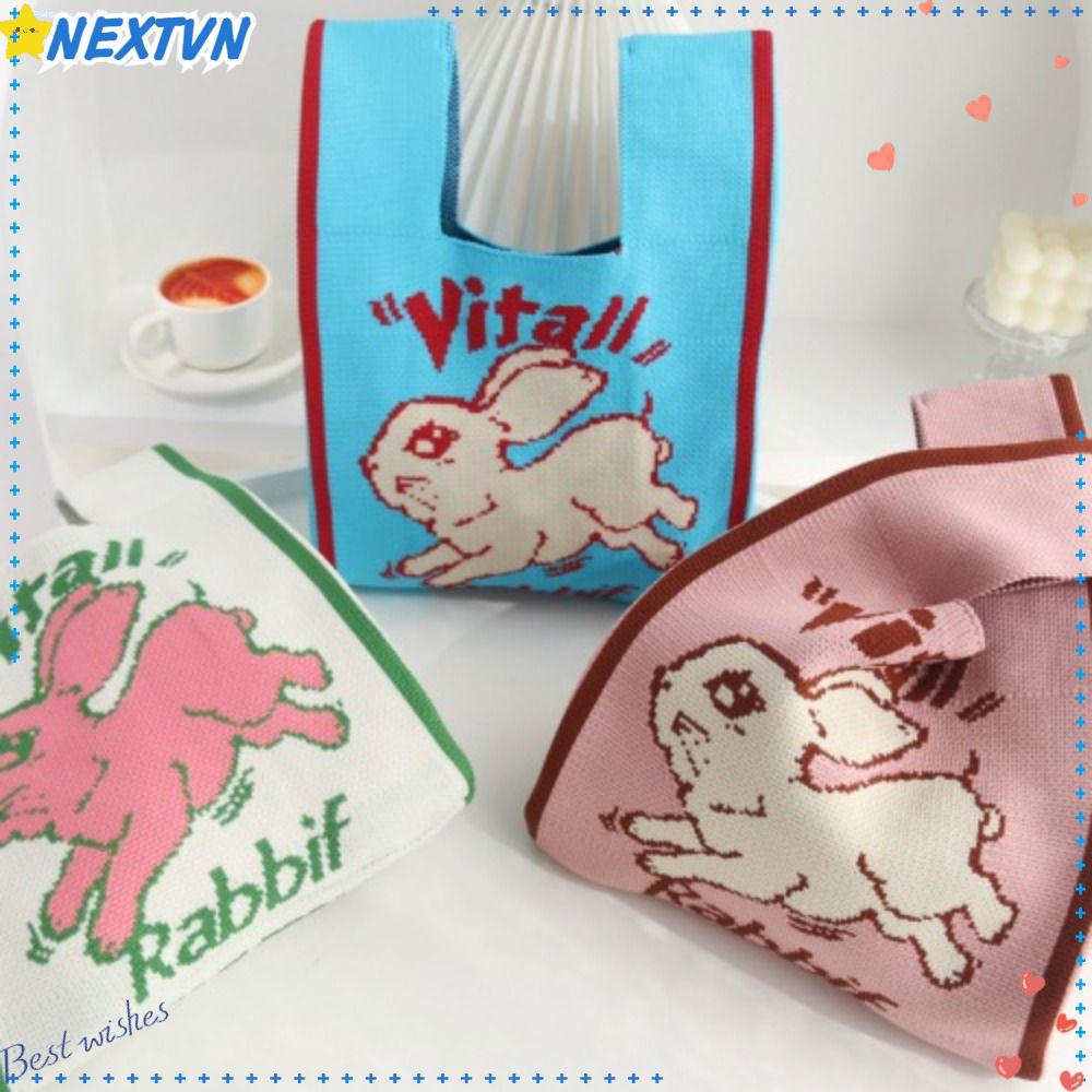 Túi Xách Tote Dệt Kim Thủ Công Hình Thỏ Có Thể Tái Sử Dụng