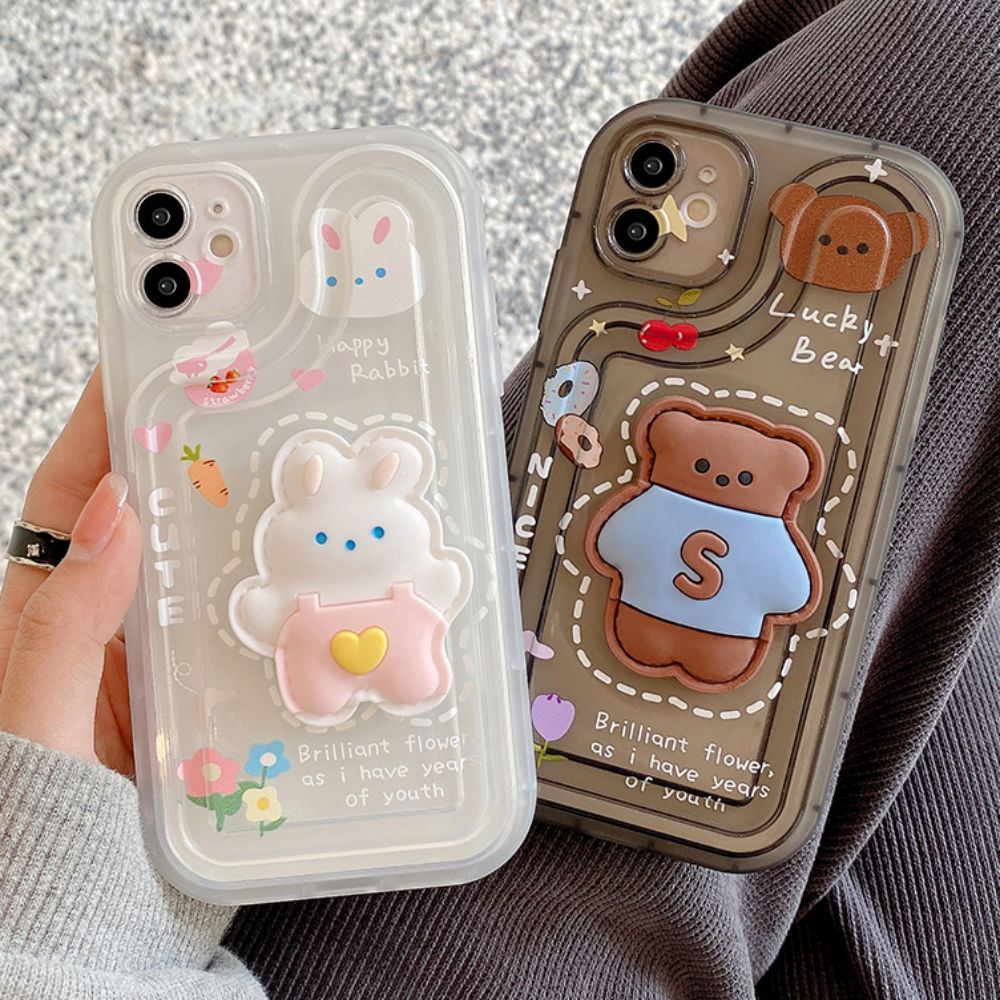 Ốp Điện Thoại TPU Mềm Hình Gấu Thỏ 3D Cho Iphone 11 14 13 12 Pro Max Xr Xs Max 7 8 Plus Se