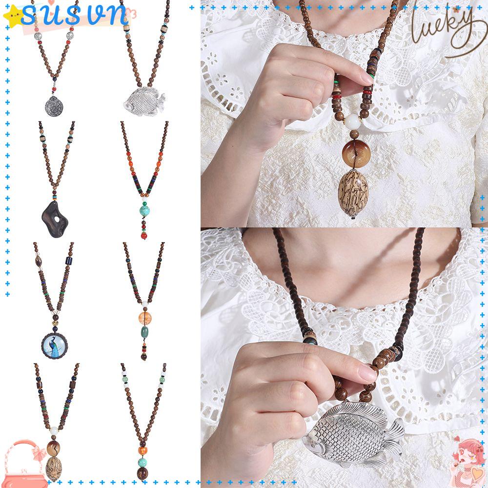 Vòng cổ Phật Giáo Phong Cách chuỗi hạt gỗ tùy chọn kiểu dáng phong cách boho cổ điển