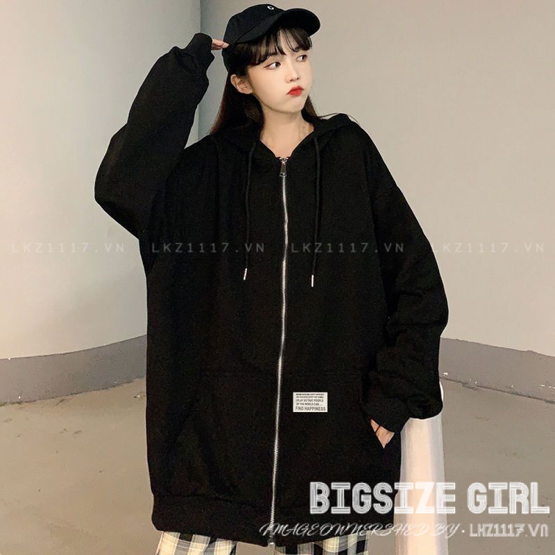 Áo nỉ hoodie khoác Bigsize Áo cardigan nữ dáng suông tay dài thiết kế khoá kéo mùa thu Phong cách Hàn Quốc Thời Trang cá tính xinh đẹp cho người mập béo nữ