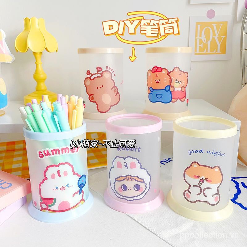 Hộp Đựng Bút Hình Tròn Họa Tiết Hoạt Hình Xinh Xắn Giá Đỡ