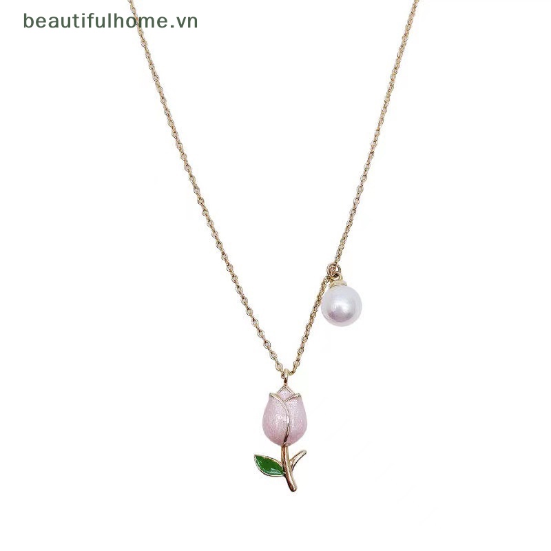 [beautifulhome] Vòng Cổ Hình Hoa Tulip Ngọc Trai Đơn Giản Thời Trang Cá Tính Phong Cách Âu Mỹ Làm Quà Tặng Trang Sức Cho Nữ [beauty