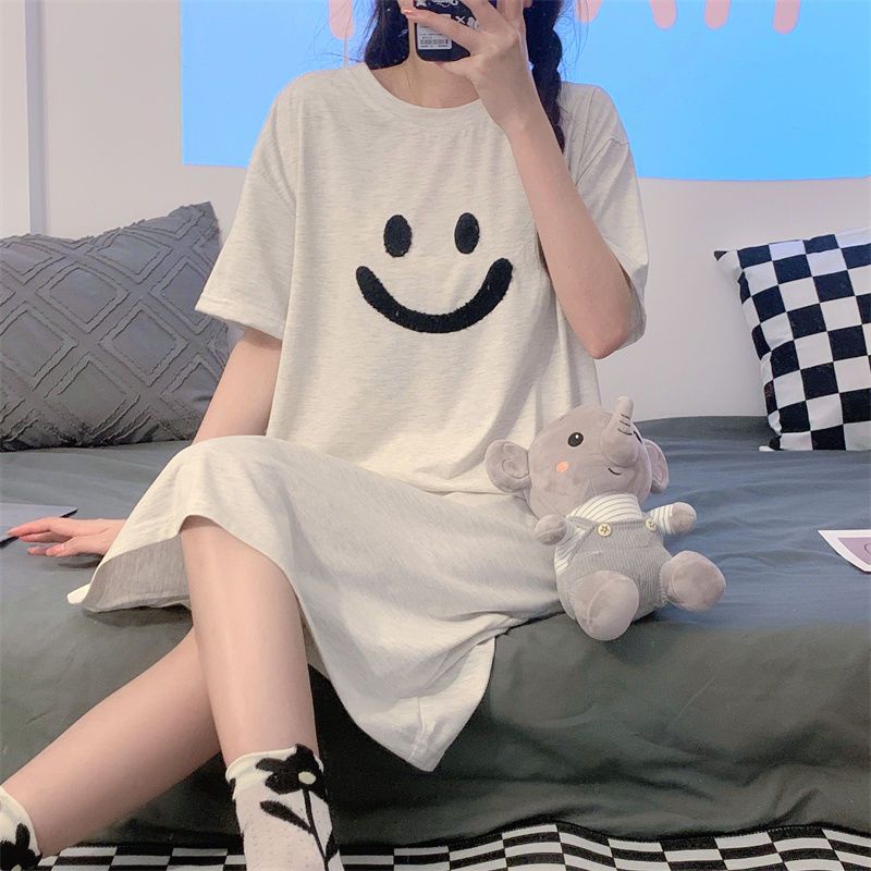 Đồ ngủ Cotton Dài Qua Gối Phong Cách Hàn Quốc Thời Trang Mùa Hè Cho Mẹ Bầu