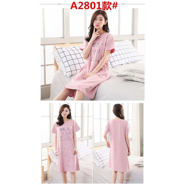Đầm Ngủ Cotton Nguyên Chất Tay Ngắn Dáng Rộng Dễ Thương Cho Nữ