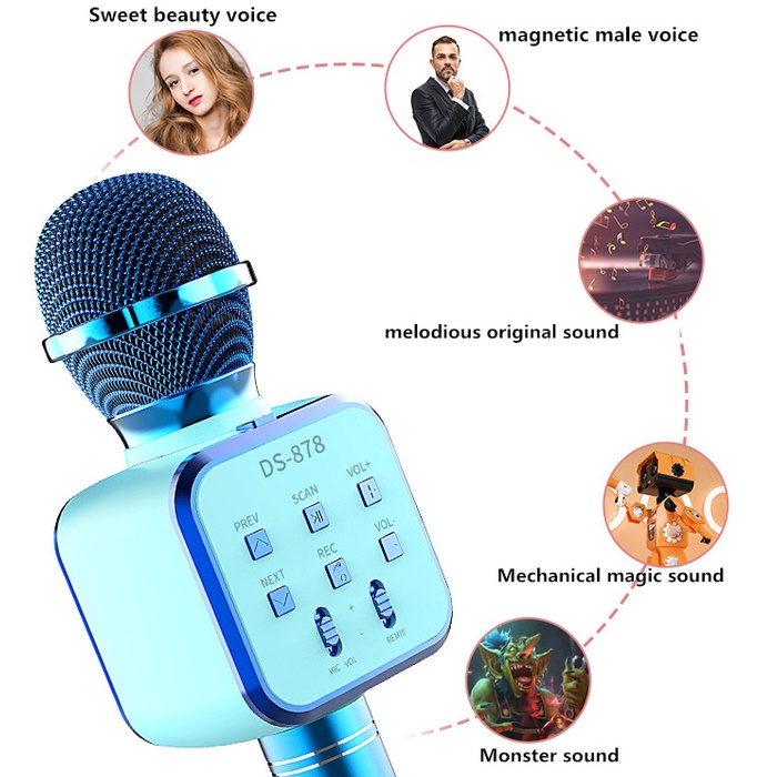 Mic Hát Karaoke DS878 Bluetooth 5.0 Kết Nối Tivi, MTB, Điện thoại, loa thùng