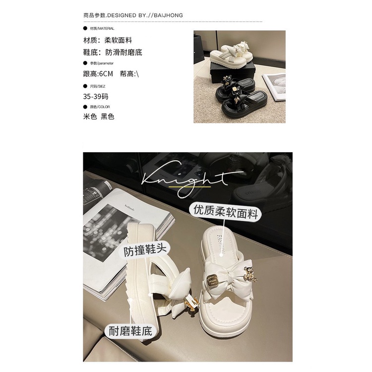 Dép Quai Ngang Đế Dày Đính Nơ Thời Trang Mùa Hè Hàn Quốc 2023