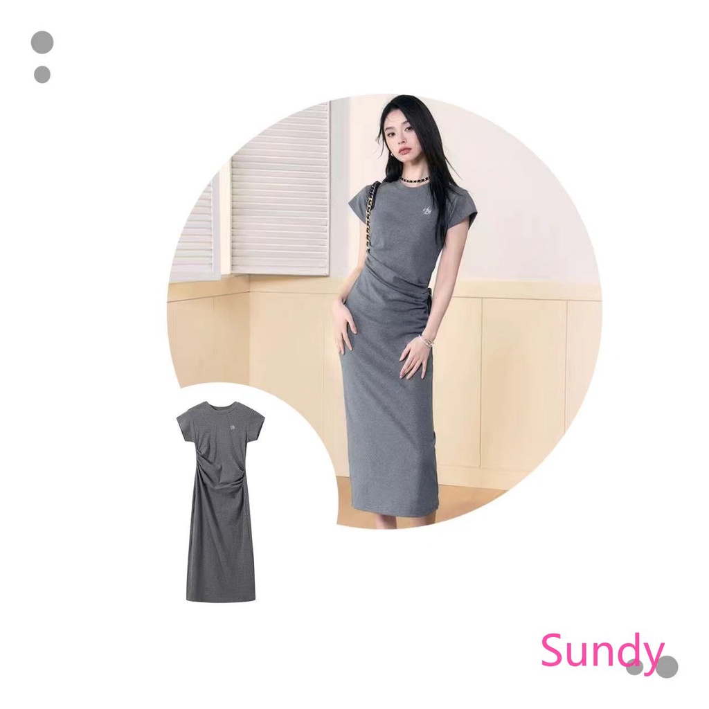 Đầm Tay Ngắn Chiết Eo Xếp Ly Lệch Tà Đơn Giản Thời Trang Mùa Hè Cho Nữ Plus Size